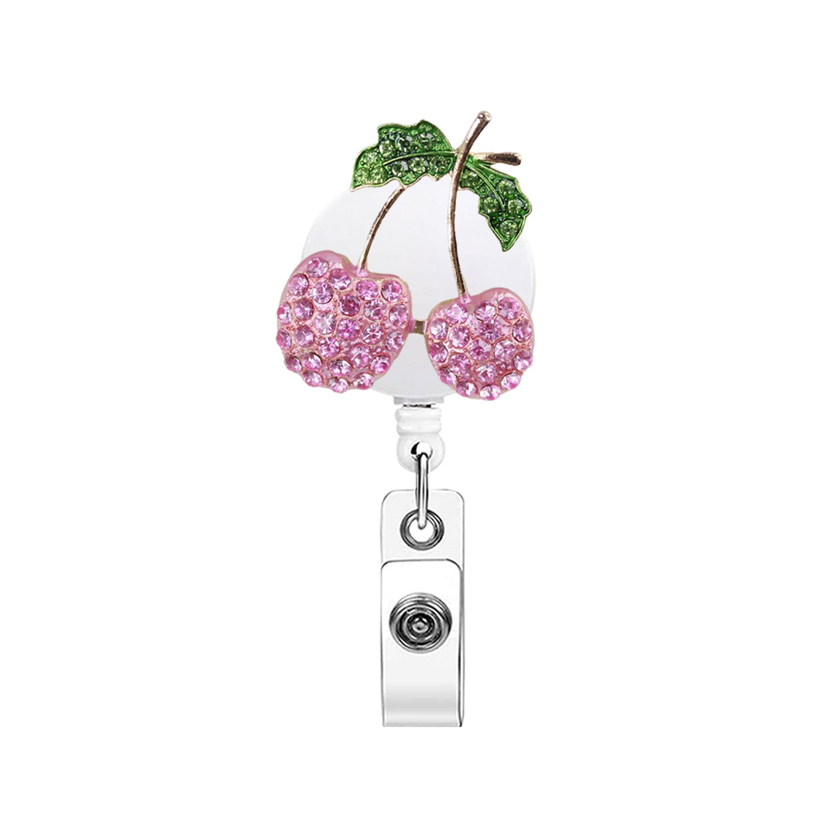 Wholesale Rhinestone Cherry Metal Retractable Rotatable Badge Reel